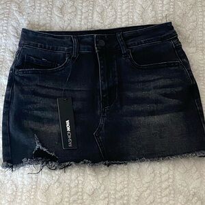 Fashion Nova Black Distressed Denim Mini Skirt